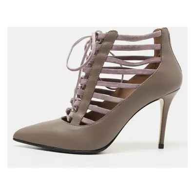 Le Silla Grey Leather Caged Lace Up Ankle Boots Size