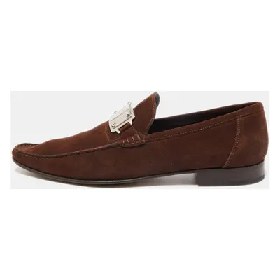 Dolce & Gabbana Brown Suede And Leather Logo Plate Slip On Loafers Size