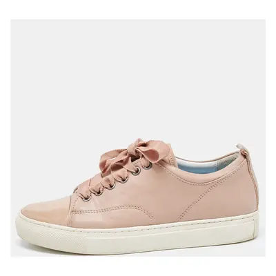 Lanvin Dusty Pink Leather and Patent Cap Toe Low Top Sneakers Size