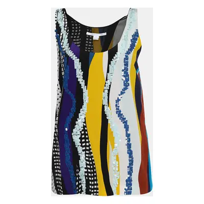 Diane Von Furstenberg Multicolor Sequin Embellished Silk Jackie Top