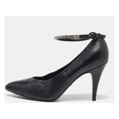 Gucci Black Leather Crystal Embellished Ankle Strap Pumps Size