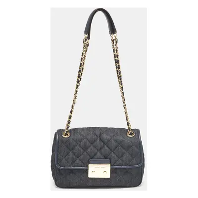 Michael Kors Navy Blue Quilted Denim and Leather Sloan Shoulder Bag