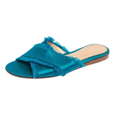 Gianvito Rossi Blue Satin Barth Flat Sandals Size 36.5