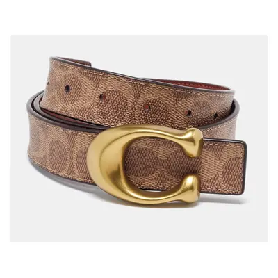 Coach Brown Signature Coated Canvas and Leather Reversible Cut To Size Belt