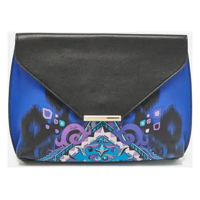 Emilio Pucci Black/Blue Newton Print Leather Envelope Clutch