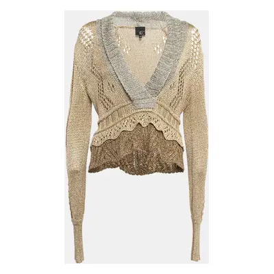 Just Cavalli Beige Lurex Knit Crop Sweater