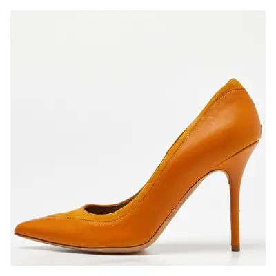 Malone Souliers Mustard Leather and Suede Pointed Toe Pumps Size