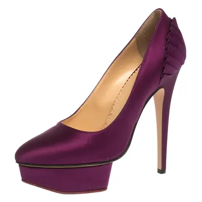 Charlotte Olympia Purple Satin Paloma Fan Pleat Platform Pumps Size