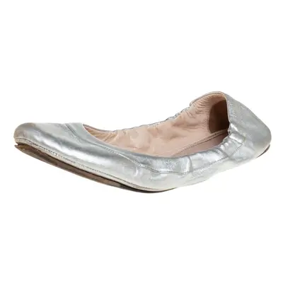 Prada Silver Leather Scrunch Ballet Flats Size 38.5