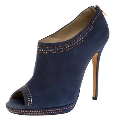 Jimmy Choo Blue Studded Suede Peep Toe Booties Size 39.5