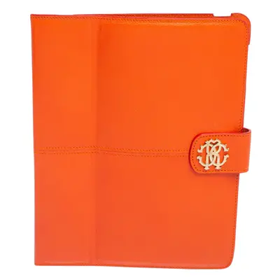 Roberto Cavalli Orange Leather Logo Buckle Detail Tablet Case