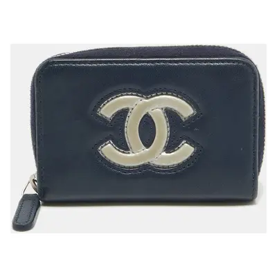 Chanel Blue/Silver Leather CC Zip Coin Purse