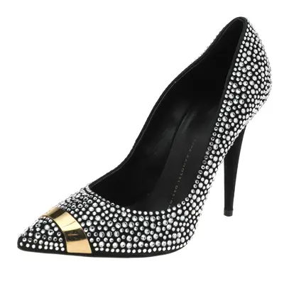 Giuseppe Zanotti Black Crystal Embellished Suede Ester Pointed Toe Pumps Size