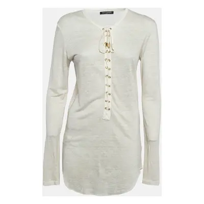 Balmain Off-White Linen Knit Lace-Up Top