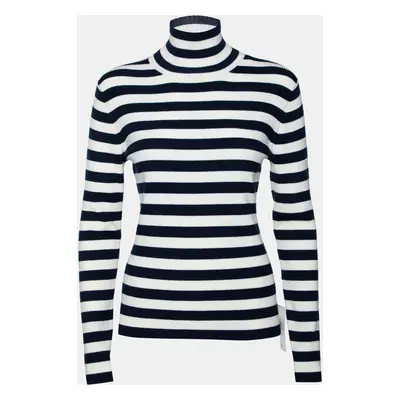 Tory Sport Navy Blue & White Striped Wool Long Sleeve Jumper