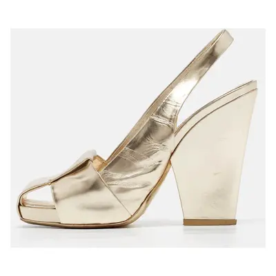 Yves Saint Laurent Gold Leather Cut Out Slingback Pumps Size