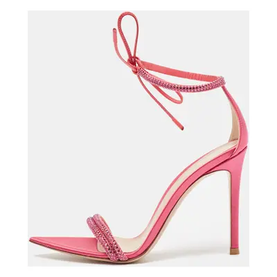 Gianvito Rossi Pink Satin Embellished Montecarlo Sandals Size 35.5