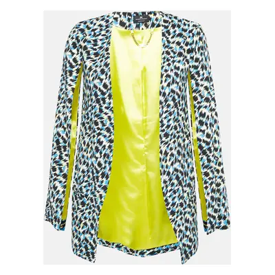 Elisabetta Franchi Blue Printed Jersey Cape Sleeve Open Front Jacket