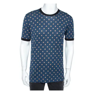 Dolce & Gabbana Navy Blue Cotton Polka Dot Crew Neck