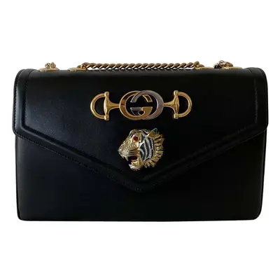 Gucci Black Leather Rajah Tiger Head Medium Shoulder Bag