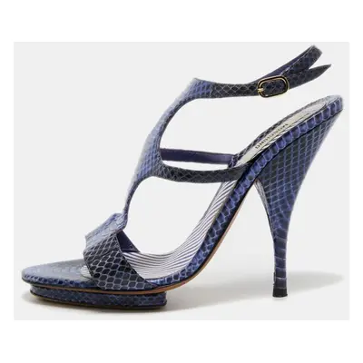 Moschino Blue/Black Python Leather Ankle Strap Sandals Size 37.5