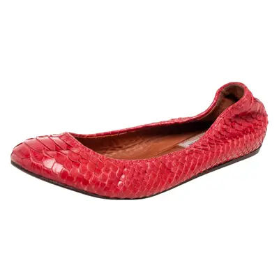 Lanvin Red Python Leather Scrunch Ballet Flats Size