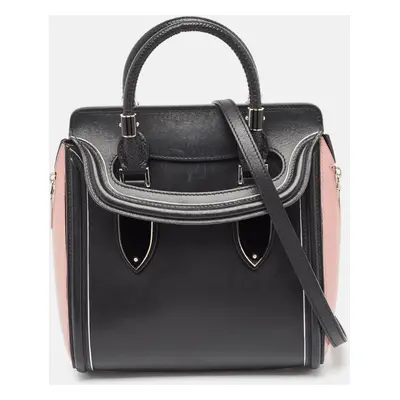 Alexander McQueen Black/Pink Leather and Croc Embossed Detail Heroine Top Handle Bag