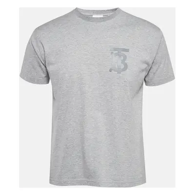 Burberry Grey Logo Printed Cotton Knit Tshirt