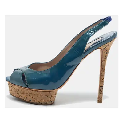 Le Silla Blue Patent Leather Slingback Sandals Size