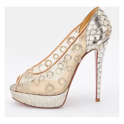 Christian Louboutin Python and Mesh Rings Pierce Peep Toe Platform Pumps Size