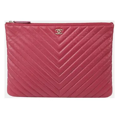 Chanel Red Leather Chevron New Medium Clutch