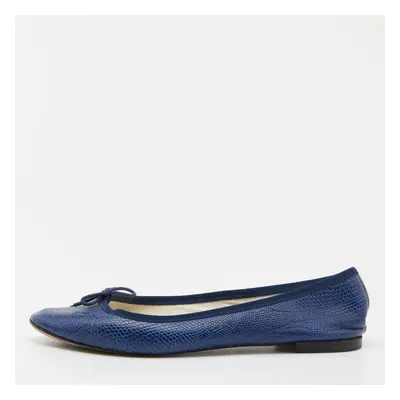 Repetto Blue Croc Embossed Leather Bow Ballet Flats Size