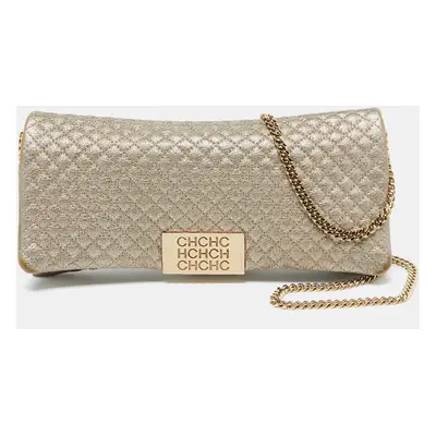 CH Carolina Herrera Metallic Gold Quilted Leather Flap Clutch