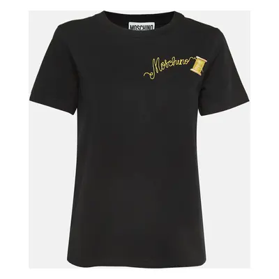 Moschino Couture Black Logo Embroidered Cotton Half Sleeve T-Shirt