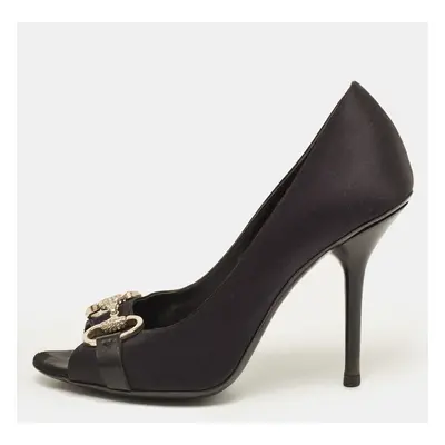 Gucci Black Satin Hollywood Peep Toe Pumps Size