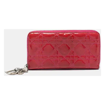 Dior Pink Patent Leather Lady Dior Zip Around Wallet