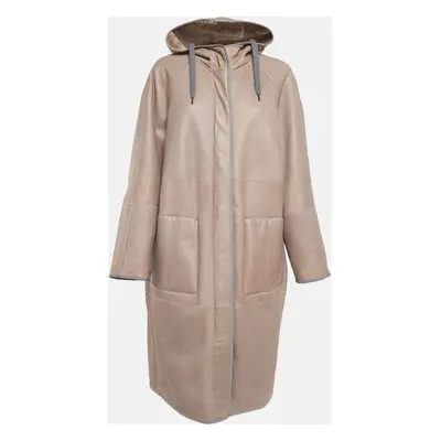 Brunello Cucinelli Tan Reversible Hooded Shearling Coat