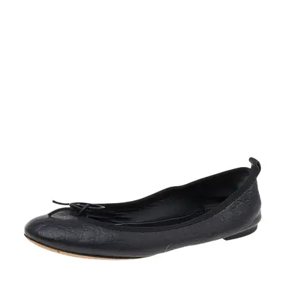 Gucci Black Guccissima Leather Bow Ballet Flats Size