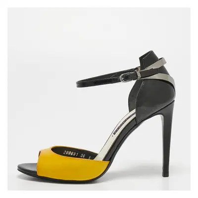 Ralph Lauren Collection Black/Yellow Patent Leather Ankle Strap Sandals Size