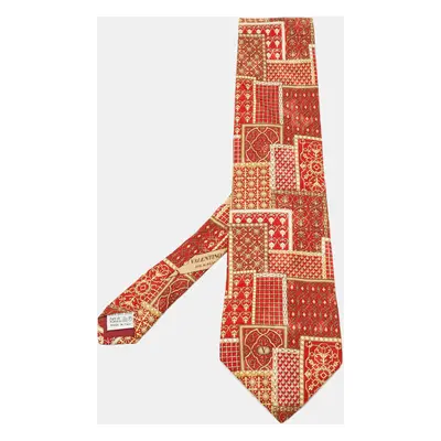 Valentino Cravatte Red Patchwork Print Silk Traditional Tie