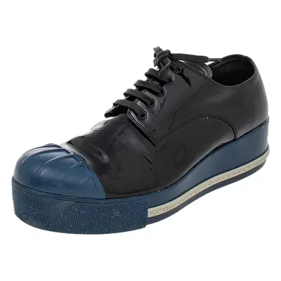 Miu Miu Black/Blue Patent Leather Rubber Cap Toe Platform Sneakers Size