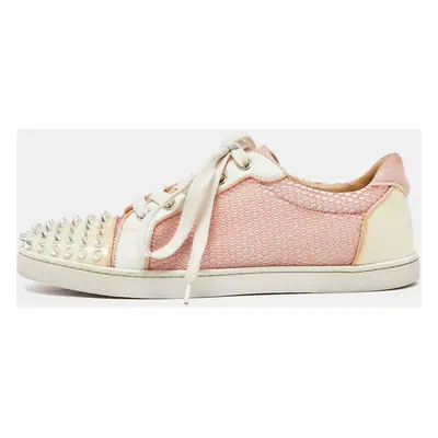 Christian Louboutin Pink Mesh And Patent Leather Spiked Louis Junior Sneakers Size 39.5