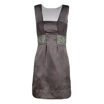 Philosophy di Alberta Ferretti Grey Embroidered Sleeveless Silk Dress