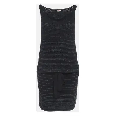 Kenzo Black Stripe Lurex Knit Belted Mini Dress