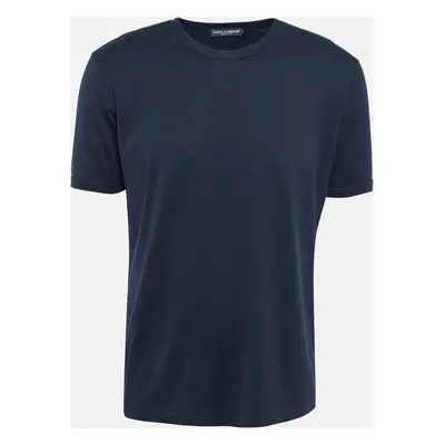 Dolce & Gabbana Navy Blue Cotton Jersey Crew Neck T-Shirt