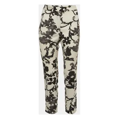 Moschino Off-White/Black Floral Print Crepe Trousers