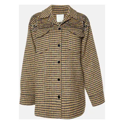 Sandro Orange Checked Wool Embellished Brodan Coat