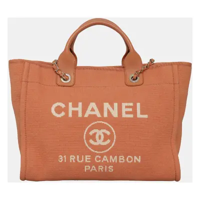 Chanel Orange Canvas Small Deauville Tote Bag