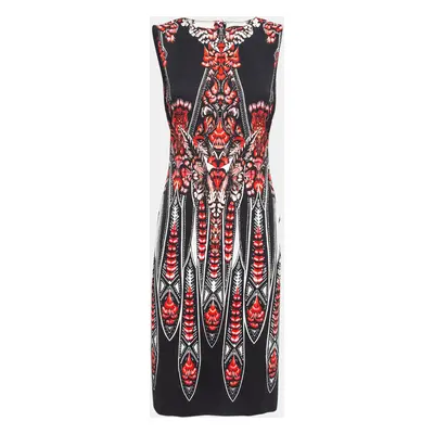 Roberto Cavalli Black/Red Printed Stretch Crepe Short Dress