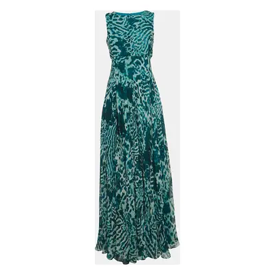 Max Mara Green Animal Printed Silk Sleeveless Maxi Dress